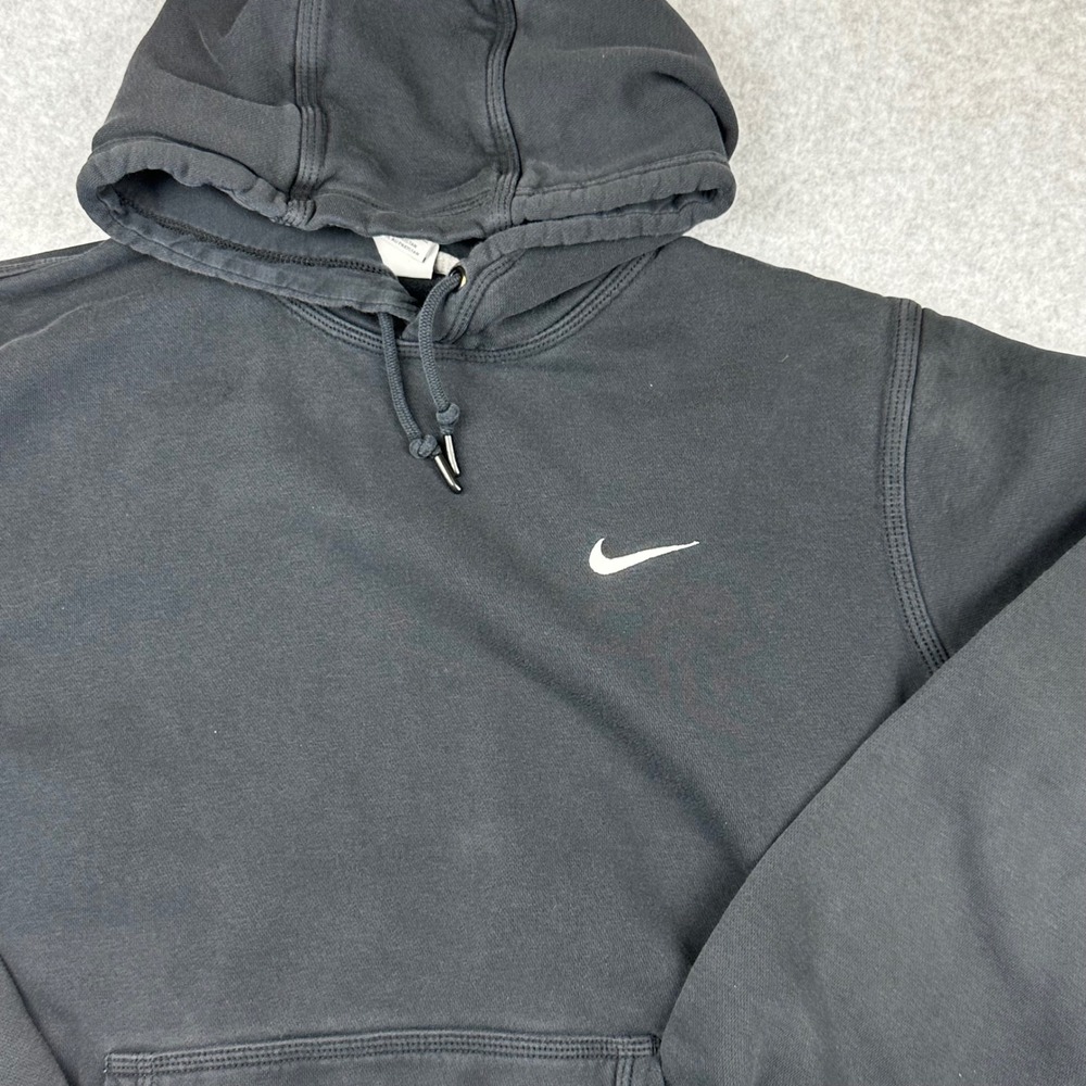 Nike Mens XL Embroidered Swoosh Hoodie Faded Black Pullover Fleece Sweatshirt - Picture 3 of 12